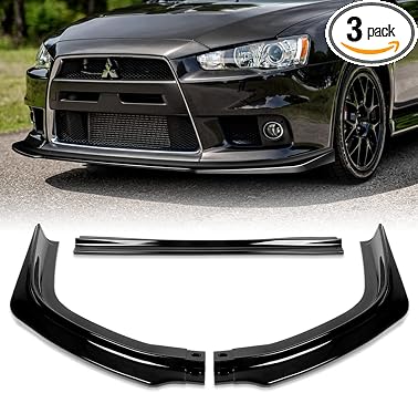 Q1-TECH, Front Bumper Lip fit for Compatible with 2008 - 2015 Mitsubishi Lancer Evolution EVO X , Front Bumper Lip Spoiler Air Chin Body Kit Splitter Painted Glossy Black, R-Style