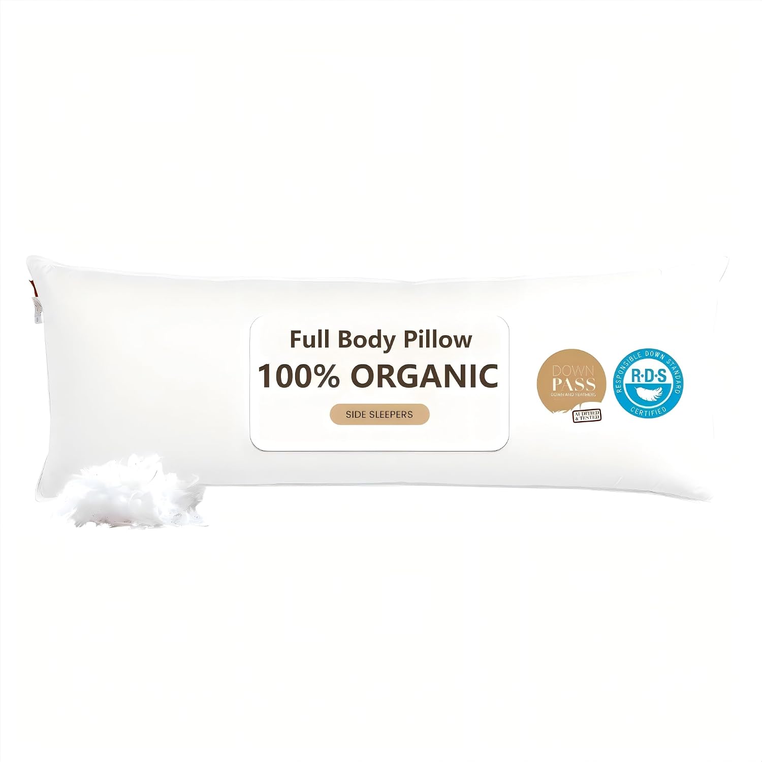 Goose Down Body Pillows for Adults, Large Body Pillow for Side Sleeper, Hugging Feather Body Pillow Insert, Cooling 20x54 Full Length Long Pillow for Bed with 100% Organic Cotton Shell, White 20"x54"