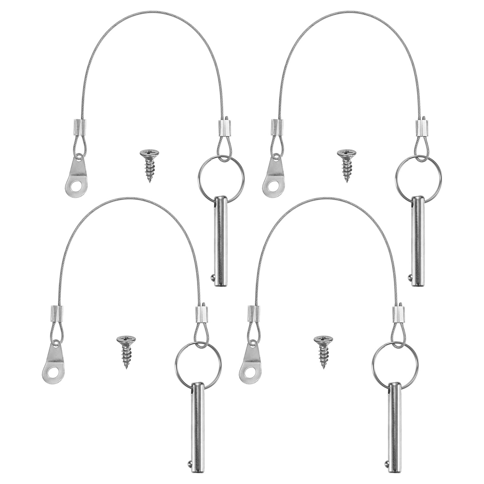 M METERXITY 4-Pack Quick Release Pins, 5/16"(8mm) Diameter, 1.06"(35mm) Usage Length Bimini Top Pin W/Lanyard & Screws for Shipbuilding/Marine/Trailer, 1.97"(50mm) Long Hardware Pins