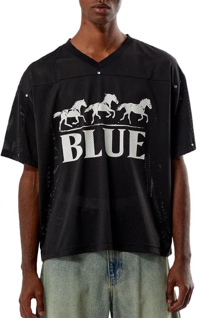 PacSun Men's Blue V-Neck Cropped Jersey