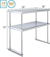 Vista 16 de Estante doble de acero inoxidable resistente con certificación NSF de calibre 18 con soportes para cocinas, cuartos de servicio, almacenamiento