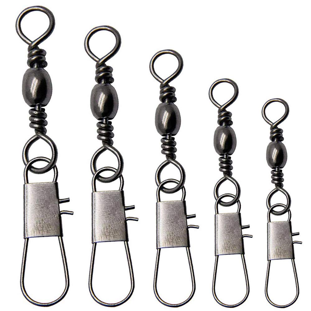 OROOTL Barrel Fishing Swivels with Safety Snap, 100pcs Premium Interlock Clips Snap Swivels Connector Sea Beach Boat Carp Bass Saltwater Fishing Tackle