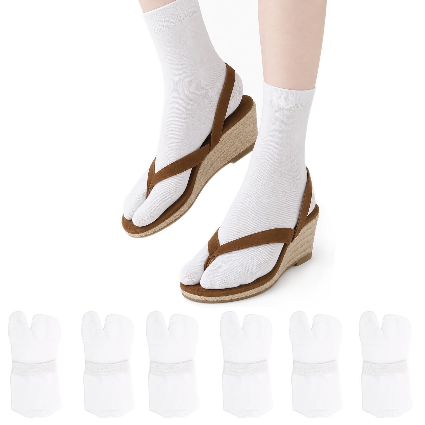 Tabi Socks Athletic Cotton Crew Length Quarter Ankle Two Toe for Women and Men, 6 Pk Black White Gray