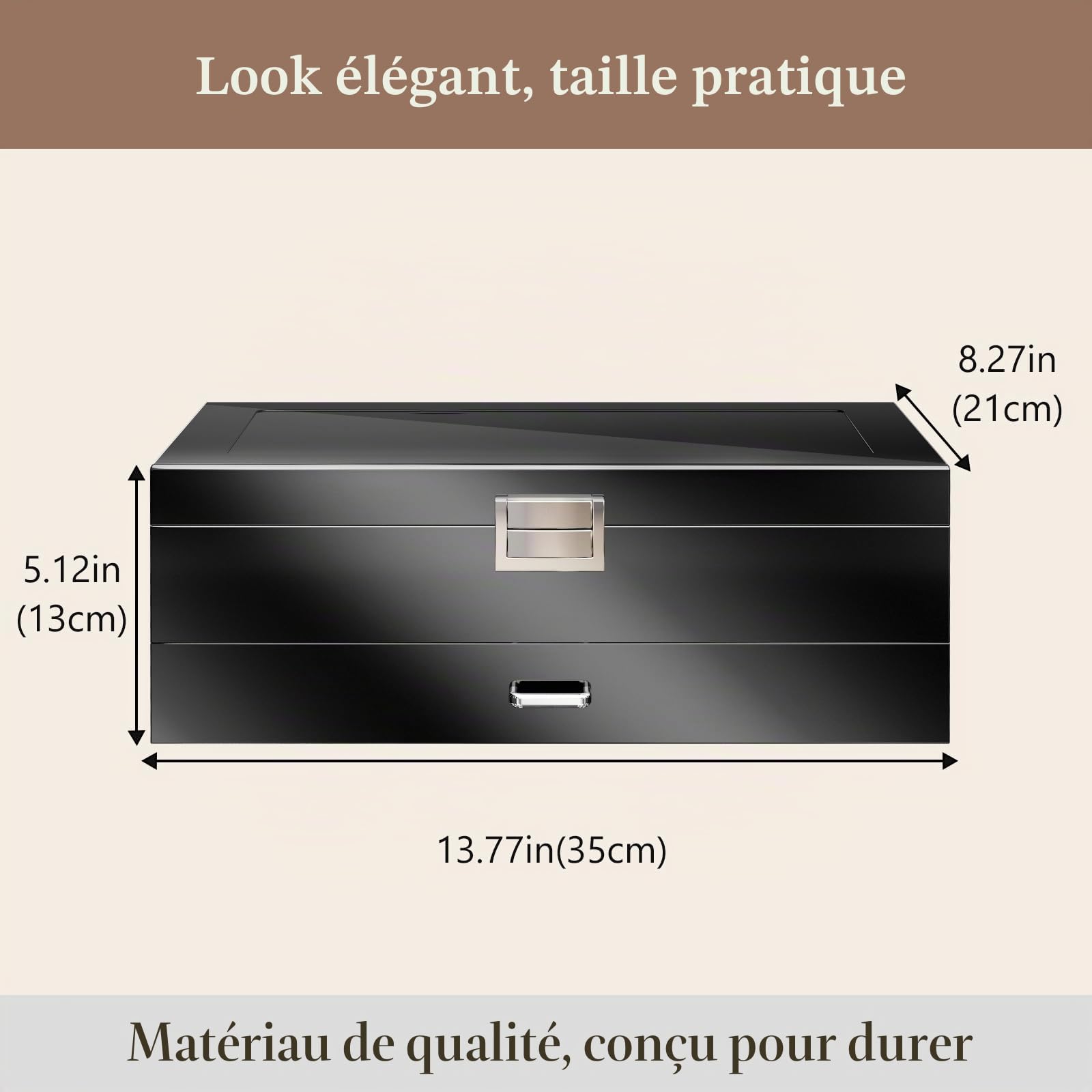 ProCase Boite Bijoux Homme à 2 niveaux Luxueuse, 1ème Compartiment pour Range 6 Montres 3 Lunettes de Soleil, 2ème Compartiment pour de Petits Bijoux Objets, avec Couvercle en Verre -Noir