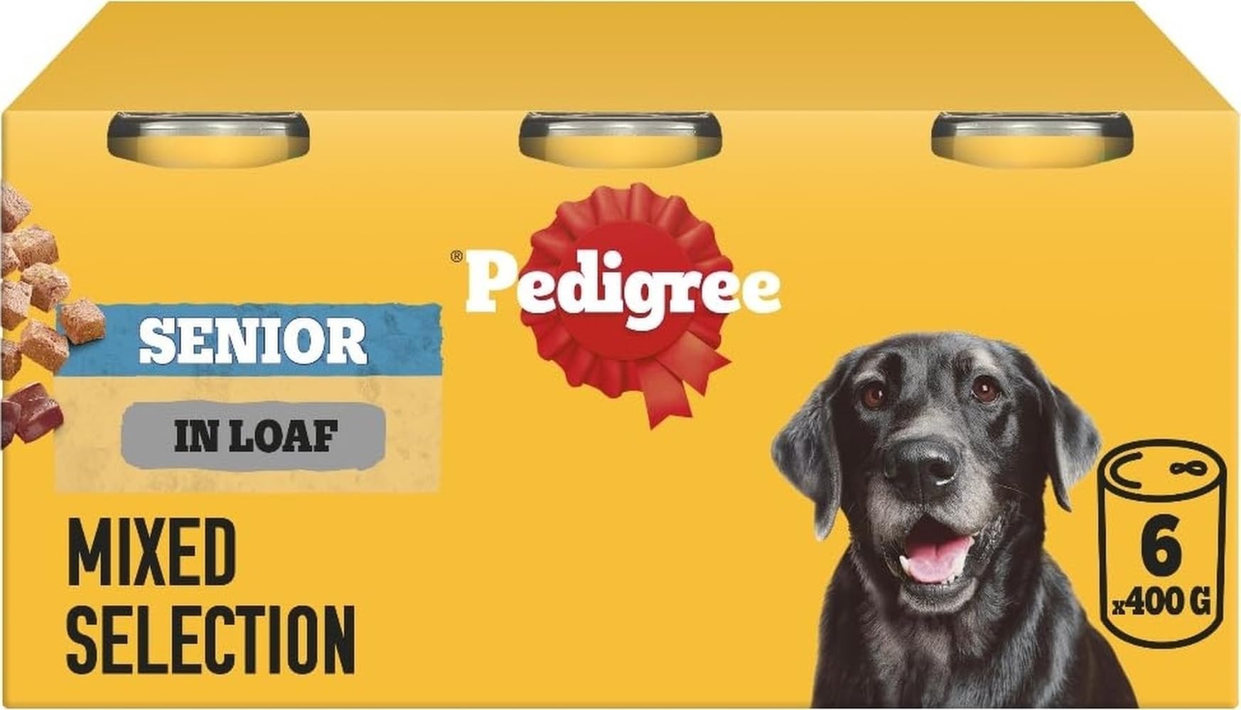24 x 400g Pedigree Senior Wet Dog Food Tins Mixed Meat Selection in Loaf Dog Can