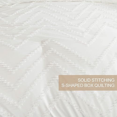 Miniatura 6 de Nanko - Juego de edredón California King, blanco, copetudo, de jacquard, bohemio, suave, reversible, de microfibra, alternativa al plumón, para