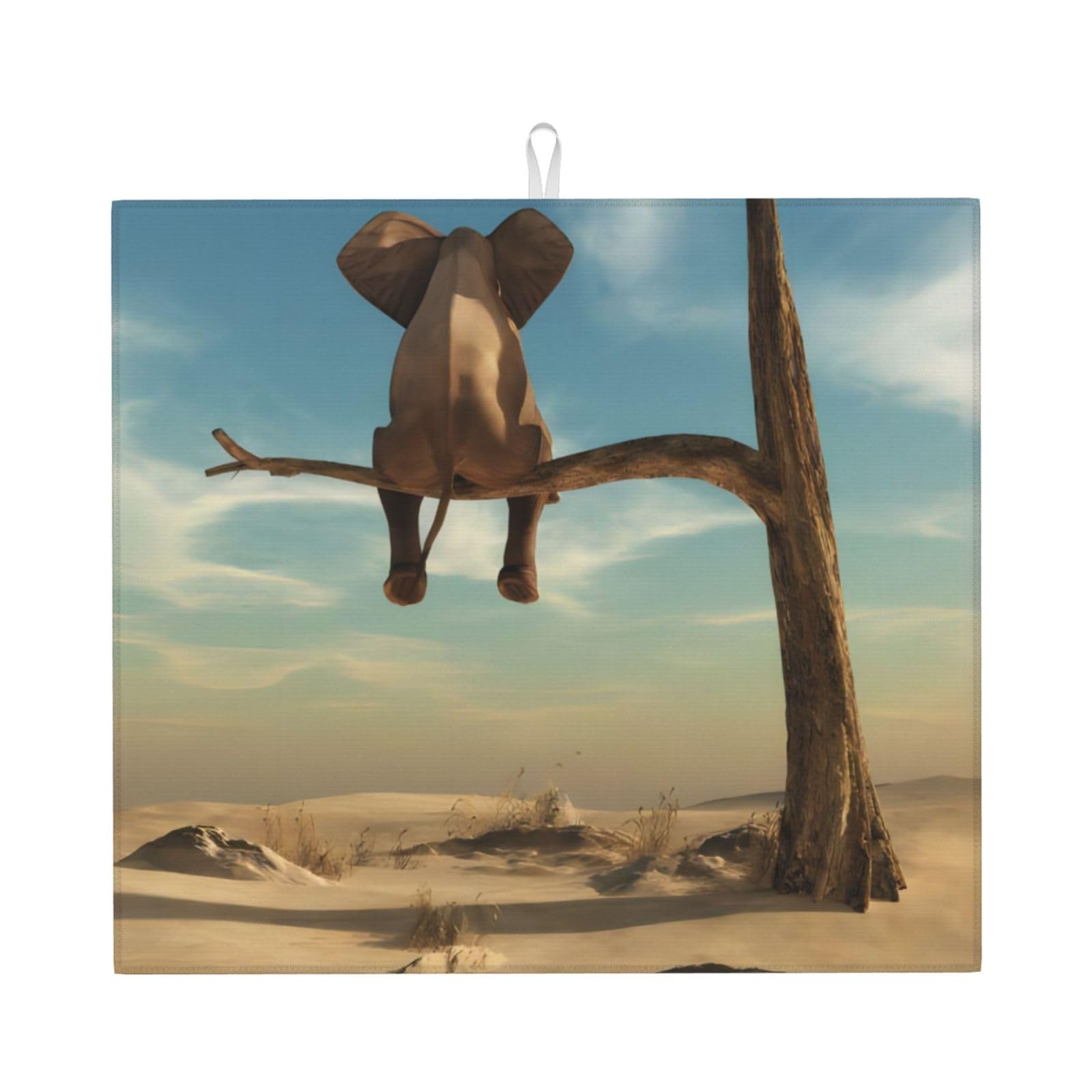 WHJSSF Resting Elephant Prints Kitchen Drying Mat - Absorbent Dish Drying Throw with Colorful Prints, Quick-Dry Countertop Layer for Dishes & Appliances - Non-Slip & Foldable
