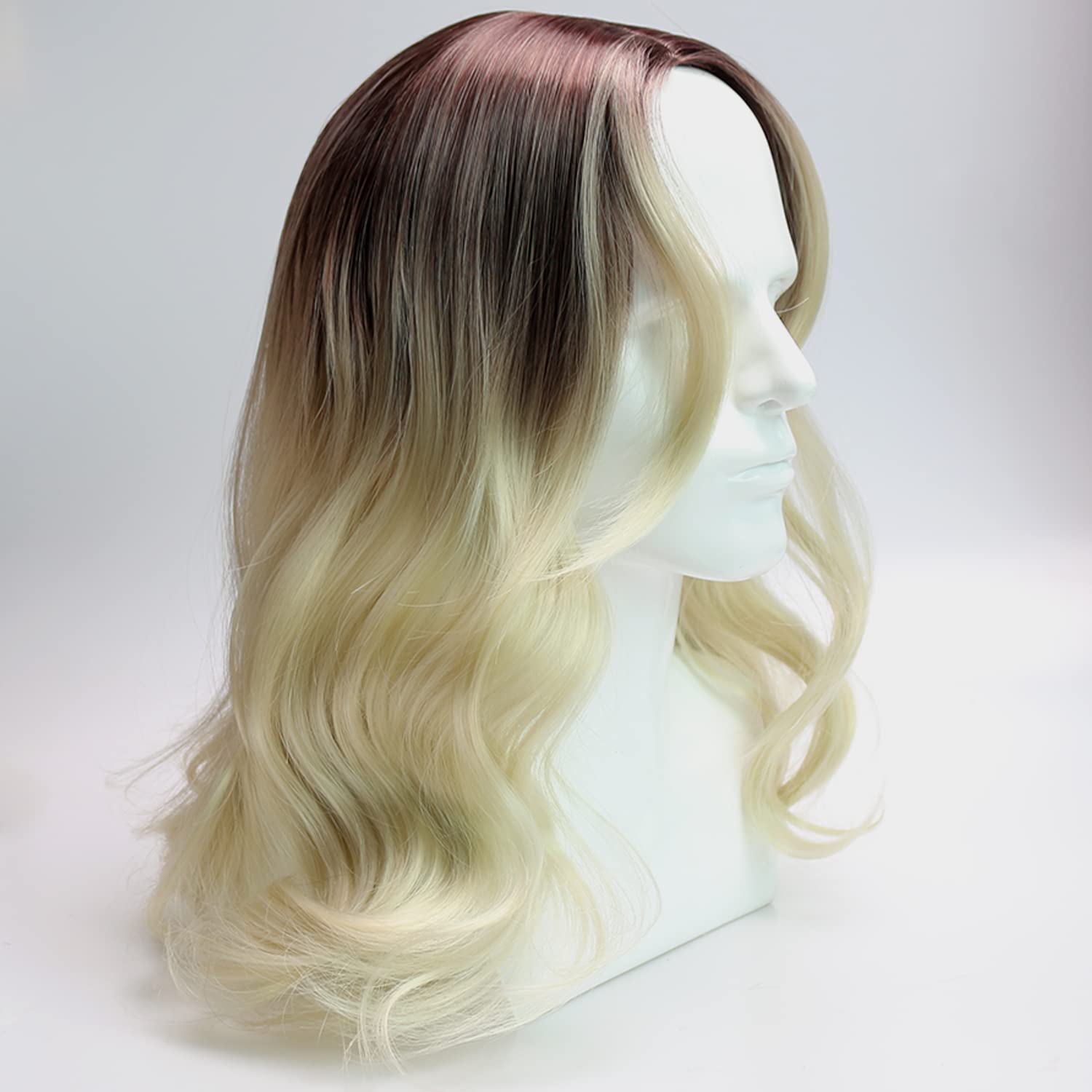 SMART ELEPHANT Short Curly Wig for Women Synthetic Brown Mixed Blonde Color, with Bangs Ombre Color,Wigs for Women (Brown Mixed Blonde) (B)