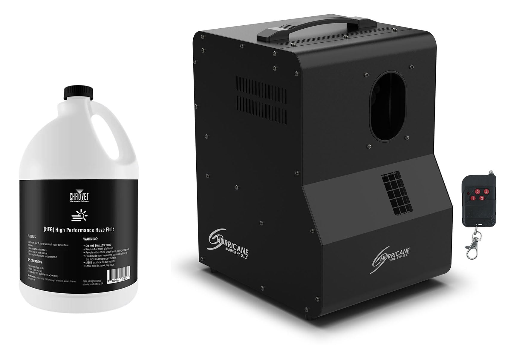 Audiosavings Bundle: (1) Chauvet DJ Hurricane Bubble Haze LT Bubble/Hazer Machine or Haze-Filled Bubbles Bundle With (1) Chauvet DJ HFG Gallon of Performance Haze Juice Fluid Replaces HJG (Items 2)