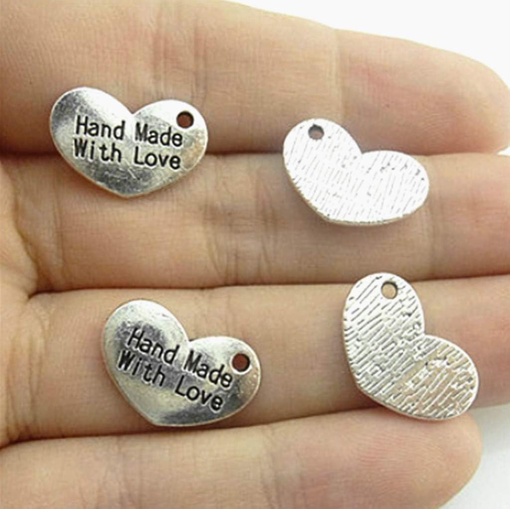 Hand Made With Love Charm,Heart-shaped Word Message Charm Pendant for DIY Jewelry Making Findings(50pcs,Antique Silver Tone) - Image 4