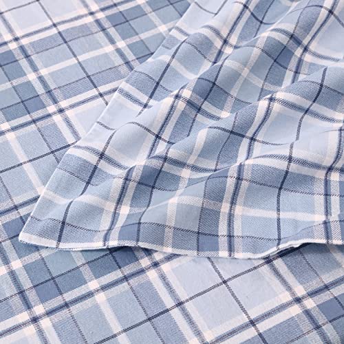 Image of Laura Ashley - Flannel Sheets Full Size, Anti-Pilling & Wrinkle Resistant Cotton, Touchably Soft for All-Season Comfort - Bed Sheets with Matching Pillowcases & Fitted Sheet (Mulholland Plaid Blue)