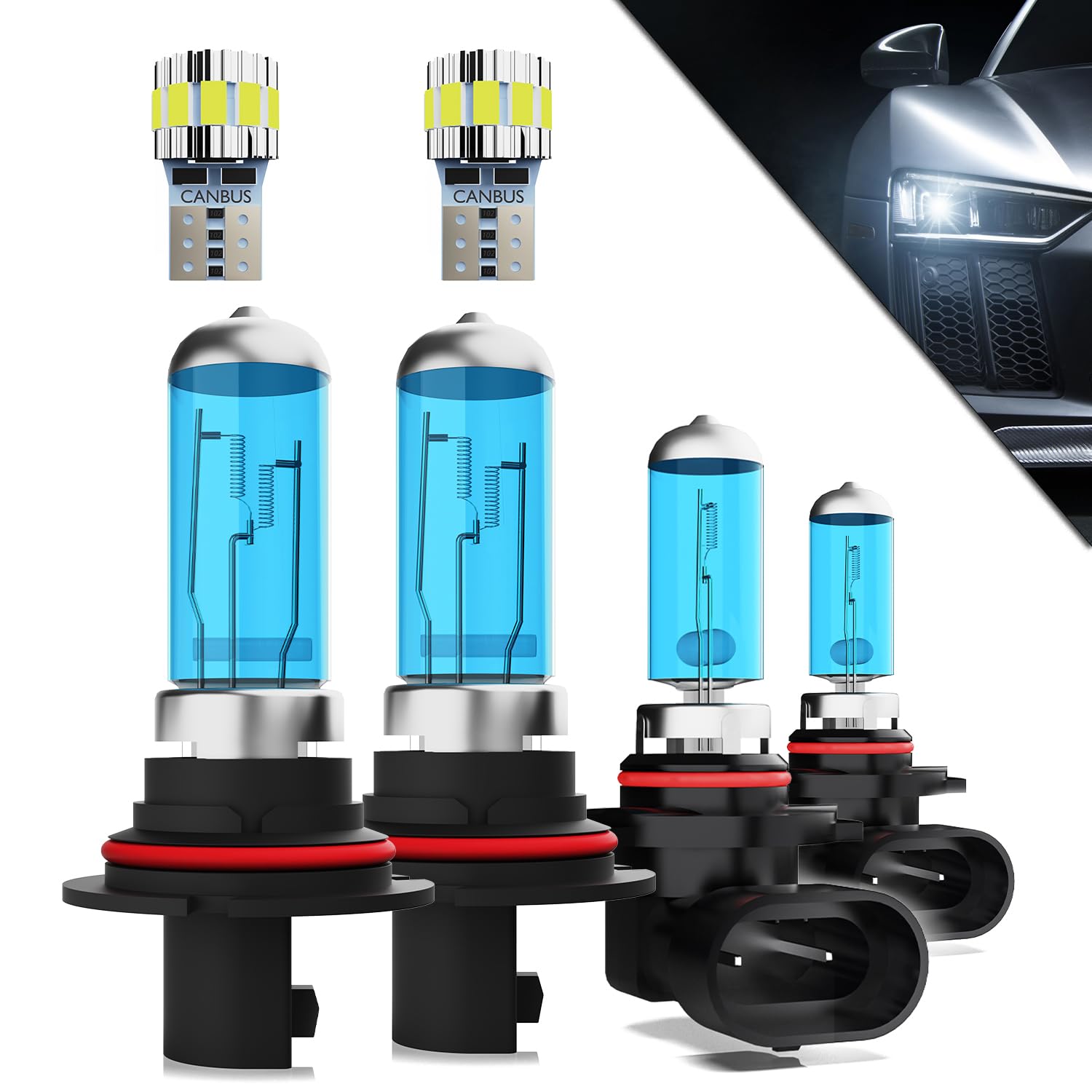 Headlights+ License Plate Lights Fit For Ford F350 F450 F550 Super Duty 2001-2004 Light Bulbs,9007/HB5 High/Low Beams+ 9145/9140 Fog Lights+ License Plate Lights Combo,Pack of 6
