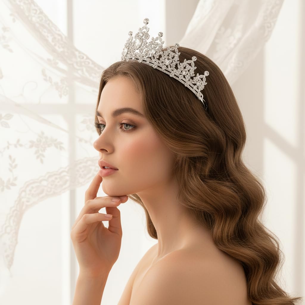 Elegant Crystal Crown for Women, Royal Rhinestone Tiara Headpiece, Alloy Queen Crown for Bridal Wedding, Formal Events & Professional Photoshoots