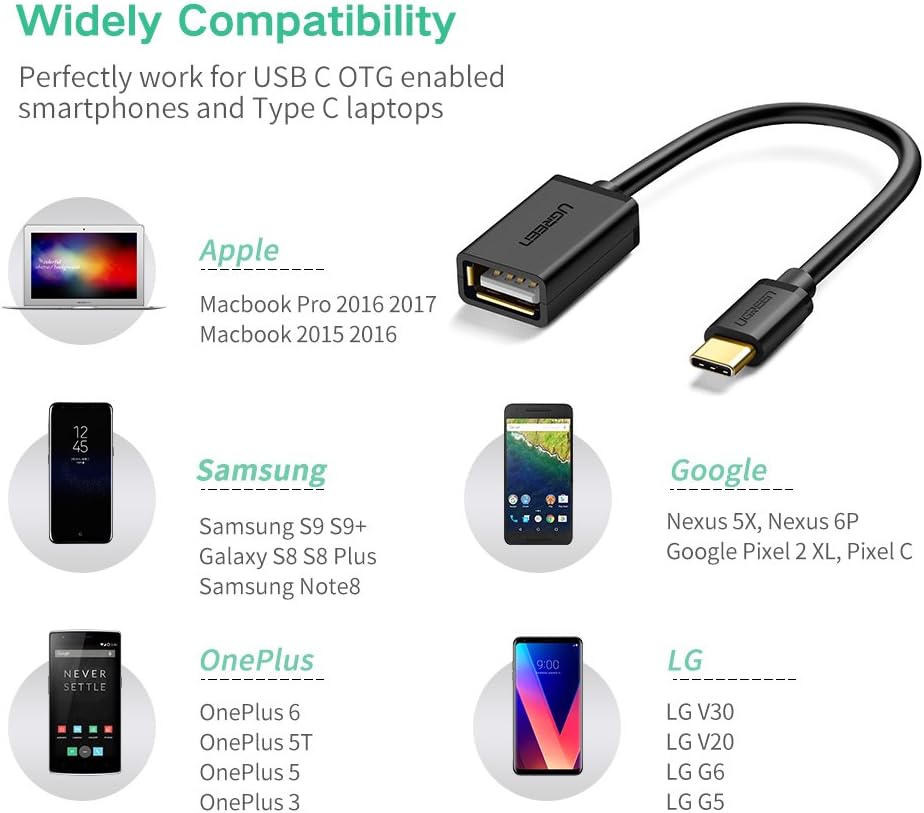 UGREEN USB C OTG Cable USB C USB Adapter, Male Type C to Female USB 2.0 A Adapter for Samsung S8 Plus, Google Pixel, Nexus 5X 6P, MacBook, LG G7 V20 G5 G6, Microsoft Lumia 950 XL, OnePlus 5T, OnePlus 3