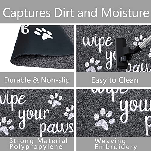 HLFMVWE Front Welcome Entrance Door Mats Mud Absorbent Resist Dirt Durable Rugs for Indoor Outdoor Entry Garage Patio High Traffic Areas Shoe Rugs (Gray&Wipe your Paws) 45 x 70 cm - Image 4