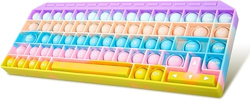 Juguete para presionar burbujas para apretar, juguetes sensoriales para la ansiedad con forma de teclado arco iris, juguete de silicona para aliviar
