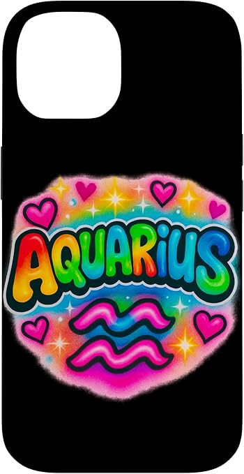 Aquarius Zodiac Sign Airbrush Rainbow Star Graphic Case for iPhone 14
