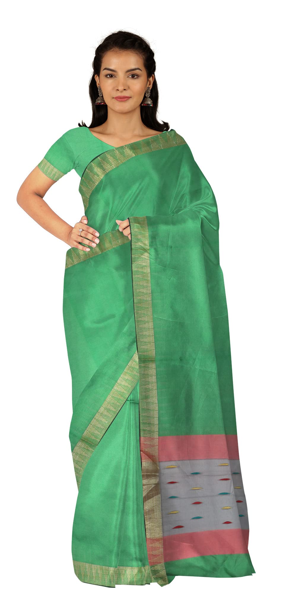 GenericSandeep Textile Bhagalpuri Handloom Women's Cotton Saree (Sandeep Textile Bhagalpuri Handloom_85, Green)