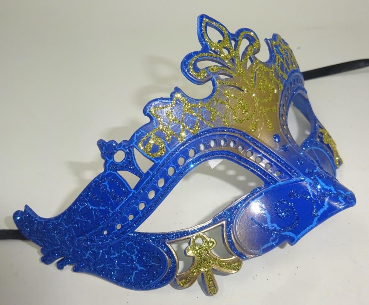 LADIES SPARKLING BLUE AND GOLD RIALTO VENETIAN MASQUERADE CARNIVAL PARTY EYE BALL MASK, Blue Gold, 8cm Deep - Image 3