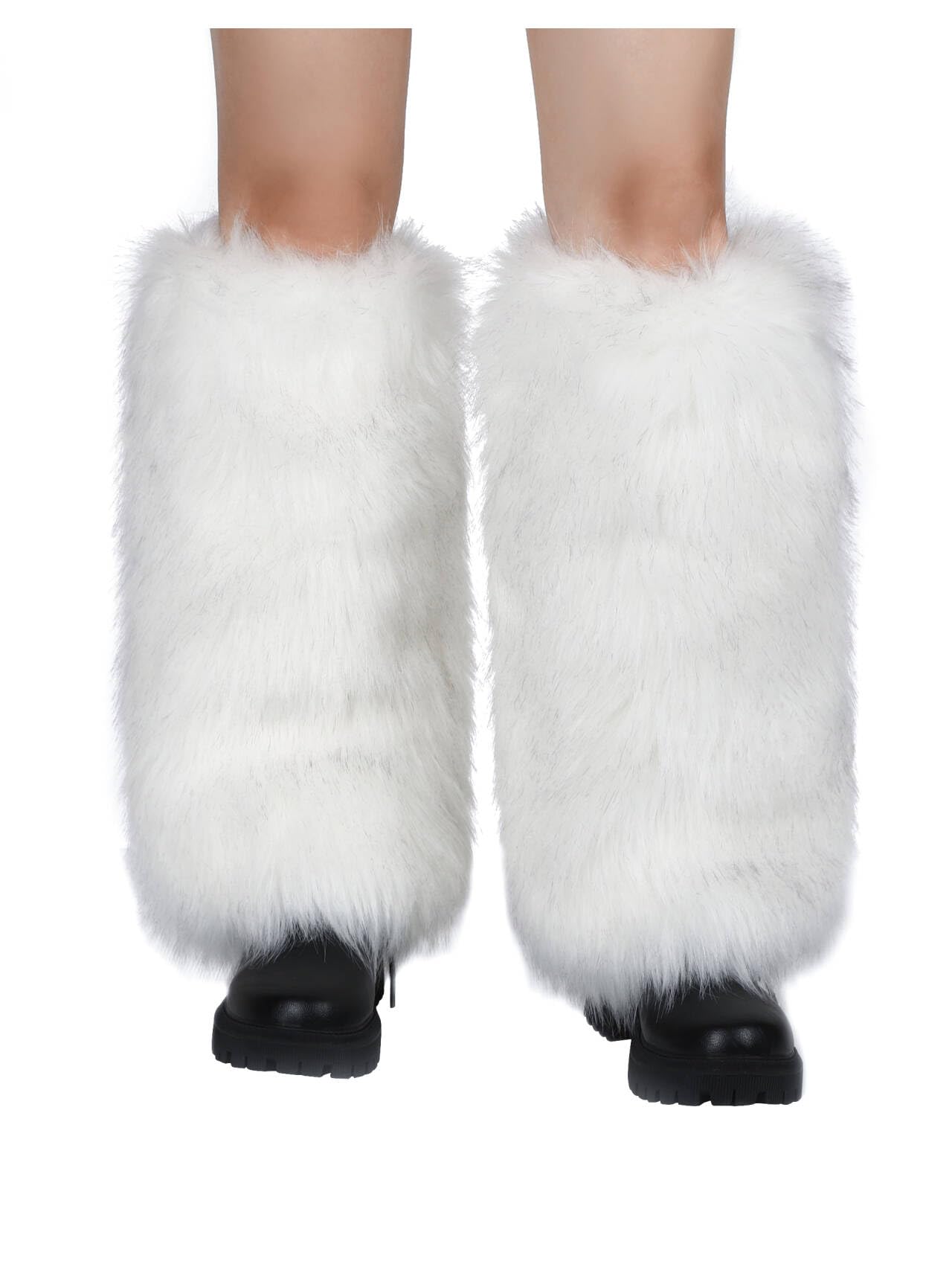 LA CARRIE Calentadores de piernas de piel sintética para mujer, calcetines largos y peludos para botas de invierno