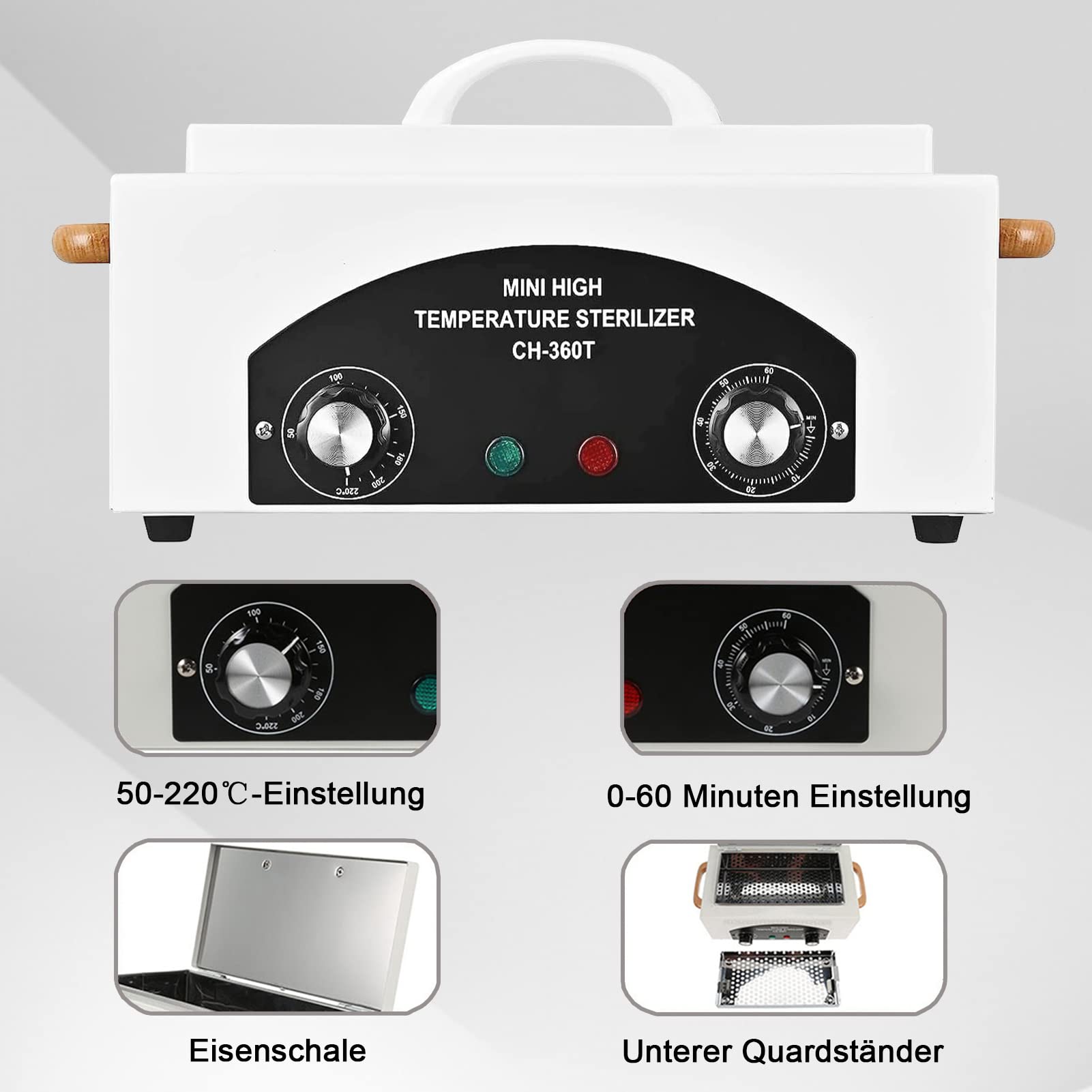 300W Esterilizador de Aire Caliente Desinfectante Esterilizador de Calor Seco 220°C Esterilizador de Herramientas (Blanco 6)