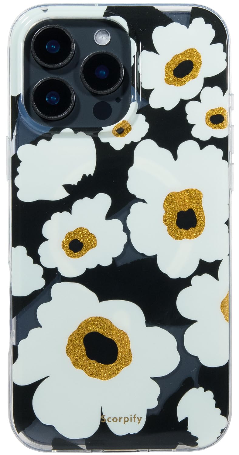Coque iPhone 16 Pro compatible MagSafe transparente fleur noir - 8