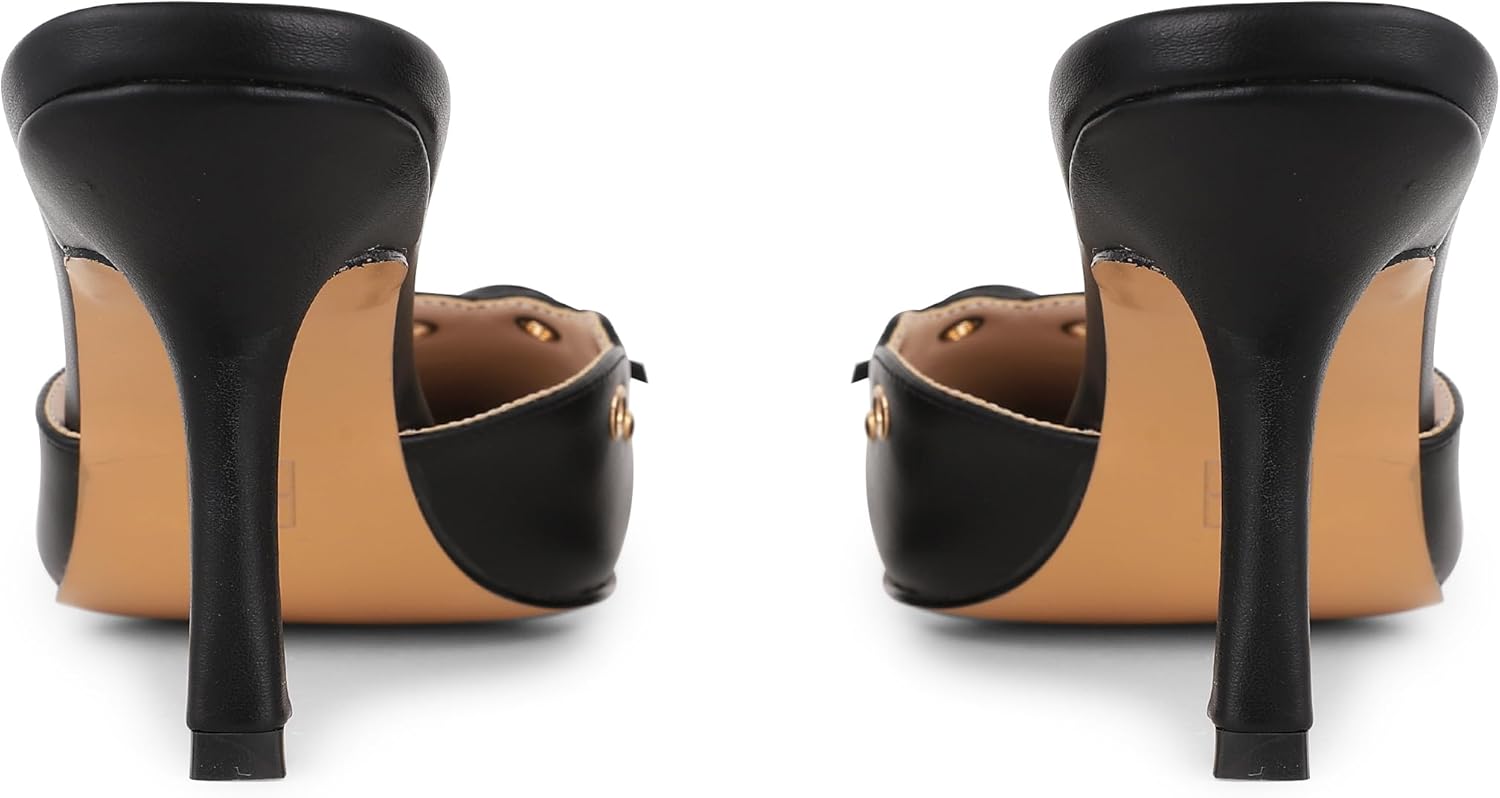 SaraIris Women's Black Mules Heels Pointed Toe Studded Slingback High Heel - Image 6