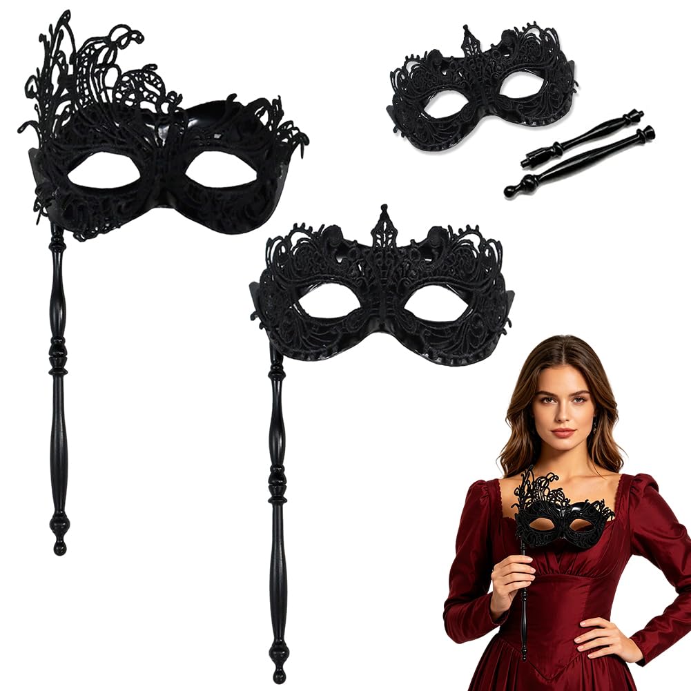Halloween Costume Masks 2 Pack Masquerade Mask with Stick for Cosplay Party