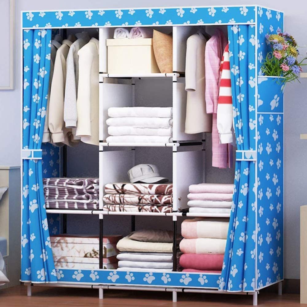 Armoire en tissu Oxford dressing portable avec 2 tiges de suspension