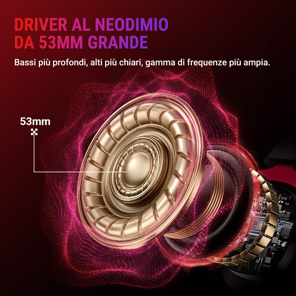 QCY Cuffie Gaming Wireless per PC/PS5/PS4/Switch, HEROAD VT200 Cuffie Over Ear, Audio Surrounqchd 7.1, Cuffie Gaming 2,4GHz Wireless+Bluetooth 6.0, Microfono Staccabile, Batteria da 130 ore -RossoNero