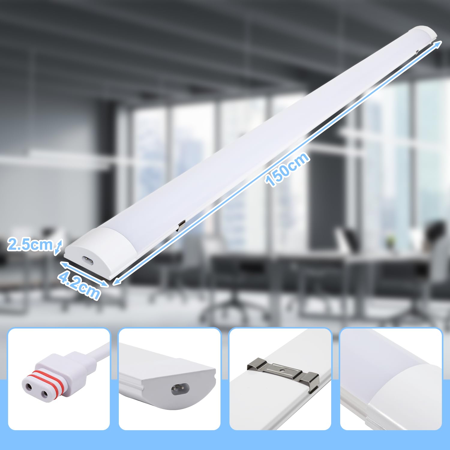 Sonnewelt 8er LED Feuchtraumleuchte 150 cm 48W, IP65 Wannenleuchte | 8er Set: 4000K Neutralweiß, IP65 wasserfest, komplette Wannenleuchte für Garage, Keller, Büro und Warenhaus.