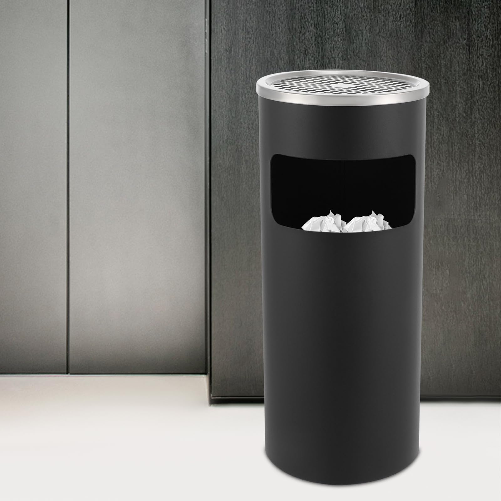 Ouverture LatéRale De La Poubelle Vertical ExtéRieur Poubelle Compacte Pratique Seau intérieur Amovible Résistante Conteneur Alimentaire Adapté Ascenseurs Bureaux Chambres HôTels Noir