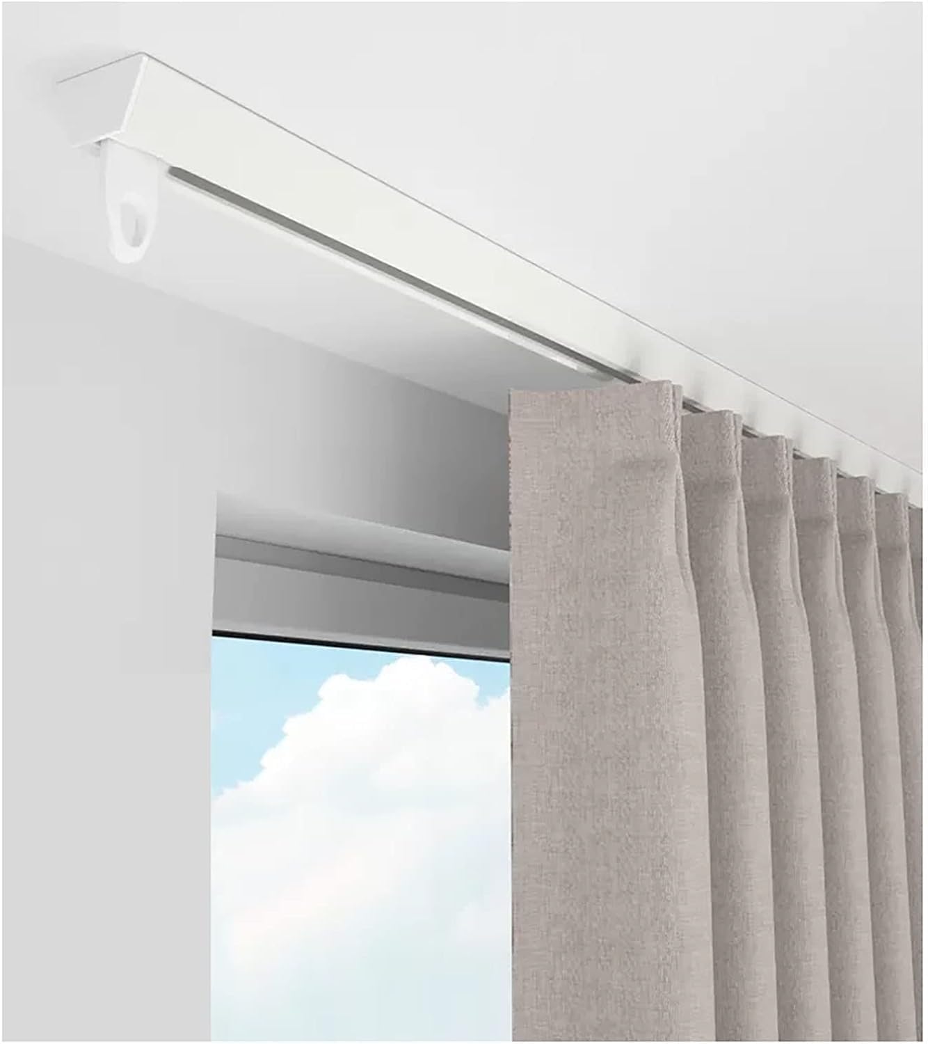 Self Adhesive No Drill Curtain Track, Ceiling Mount Straight Curtain Rails Room Divider for Dressing Room(White,2.5m/8.2ft)
