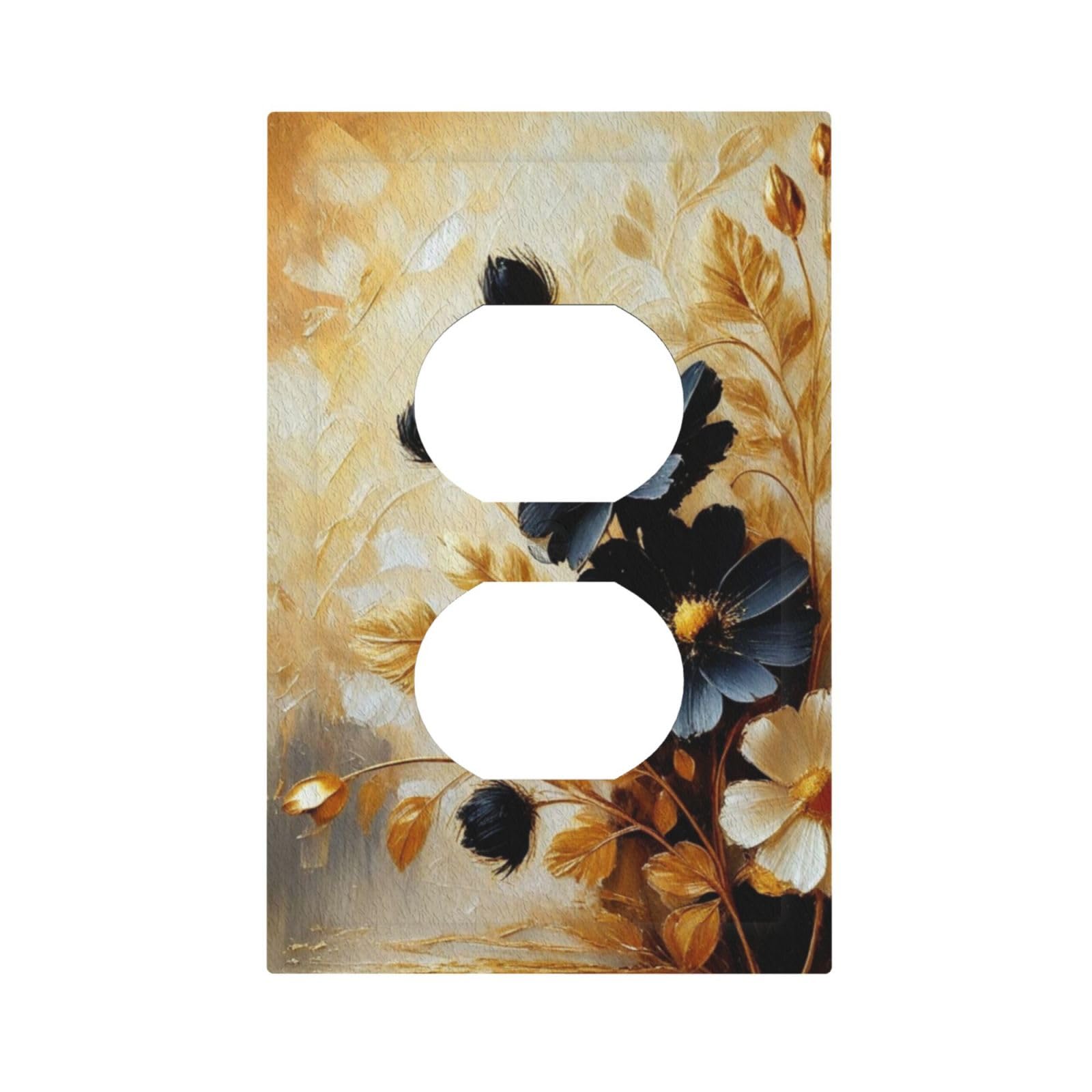 Plaque murale feuilles dorées et chrysanthèmes noirs, finition luxe unique