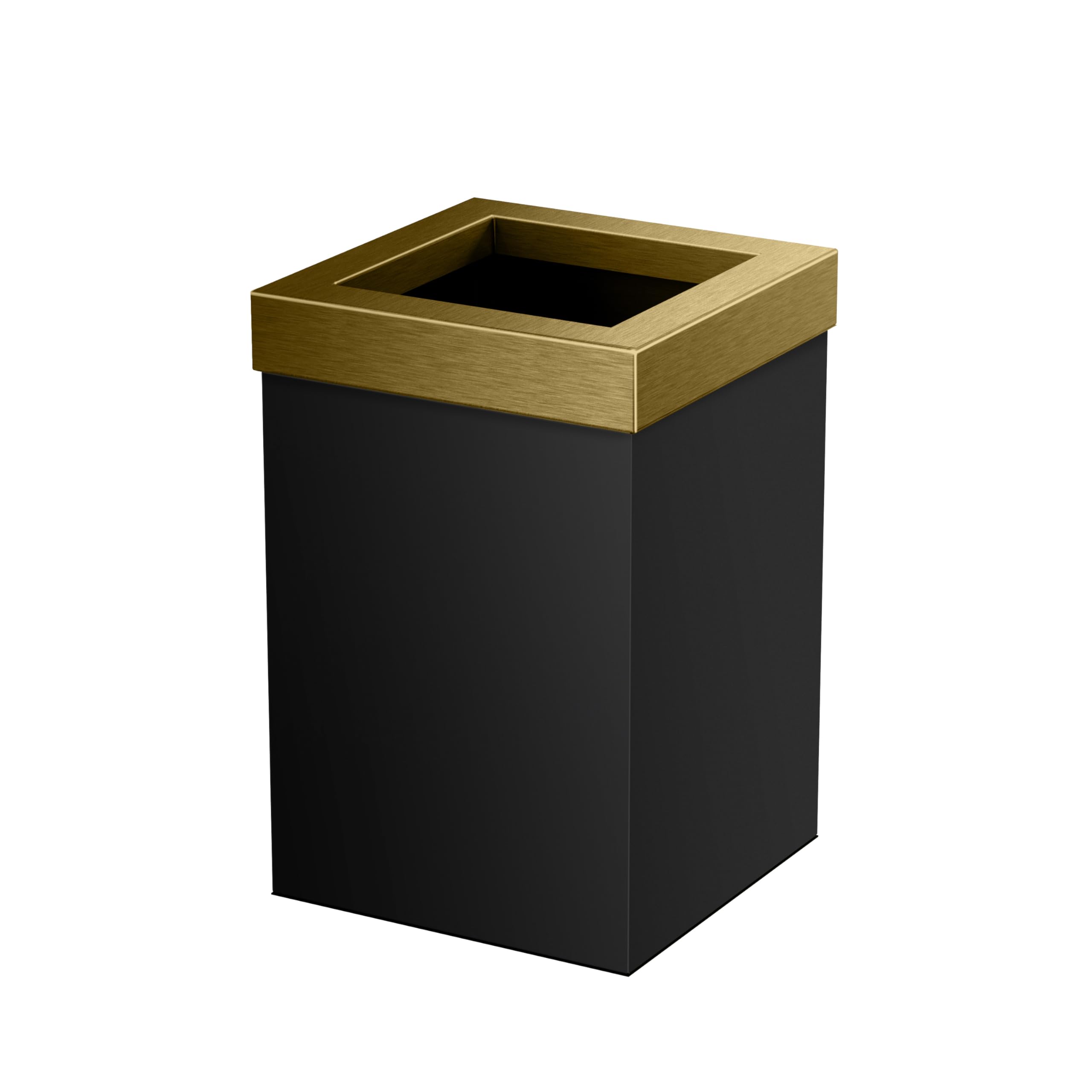 Gatco Modern Square Wastebasket Matte Black and Brushed Brass Combo - Stainless Steel Trash Can with Removable Lid