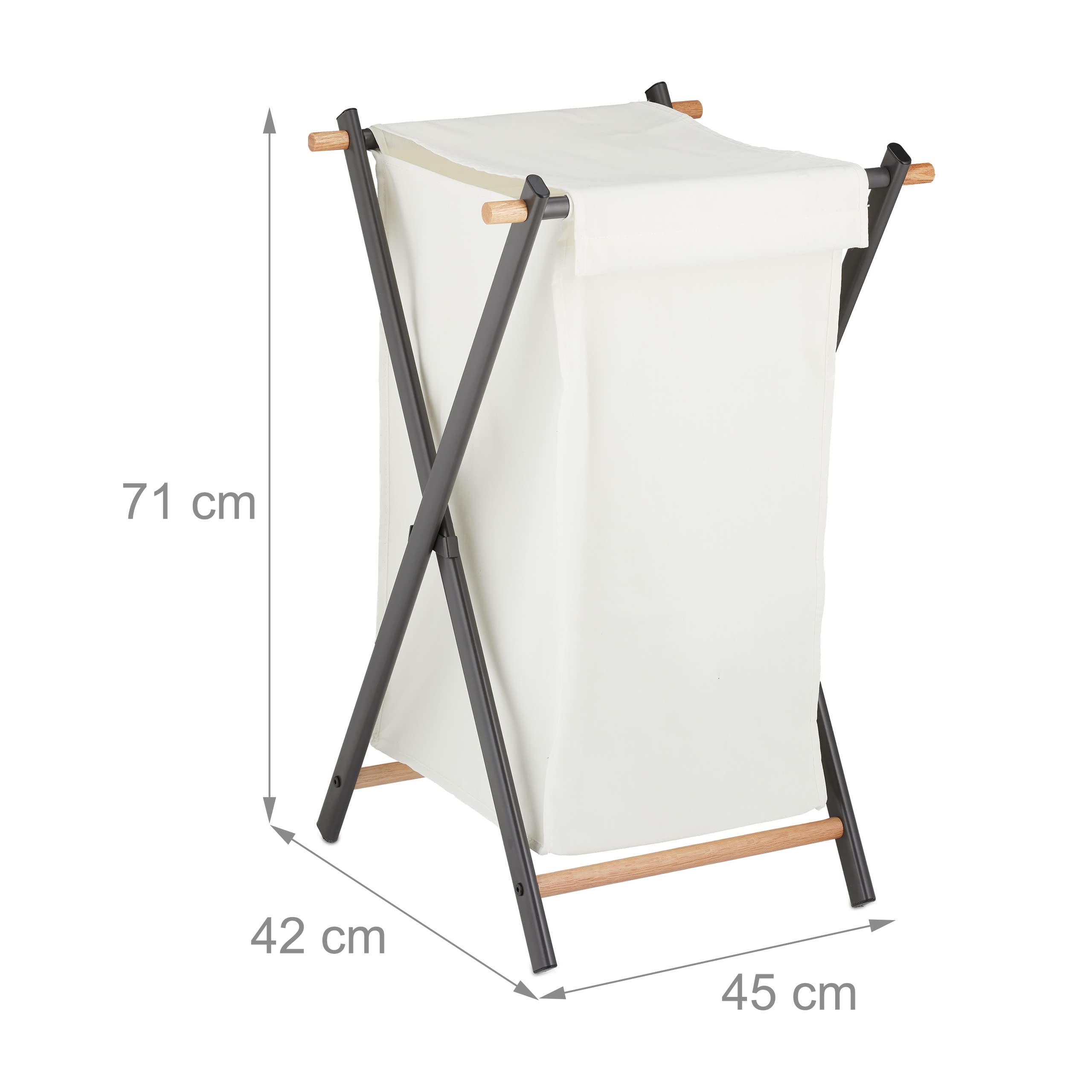 Relaxdays Cesto Portabiancheria Pieghevole, Sacco Porta Biancheria, Acciaio, Tessuto, 50 l, 71x45x42 cm, Crema Antracite