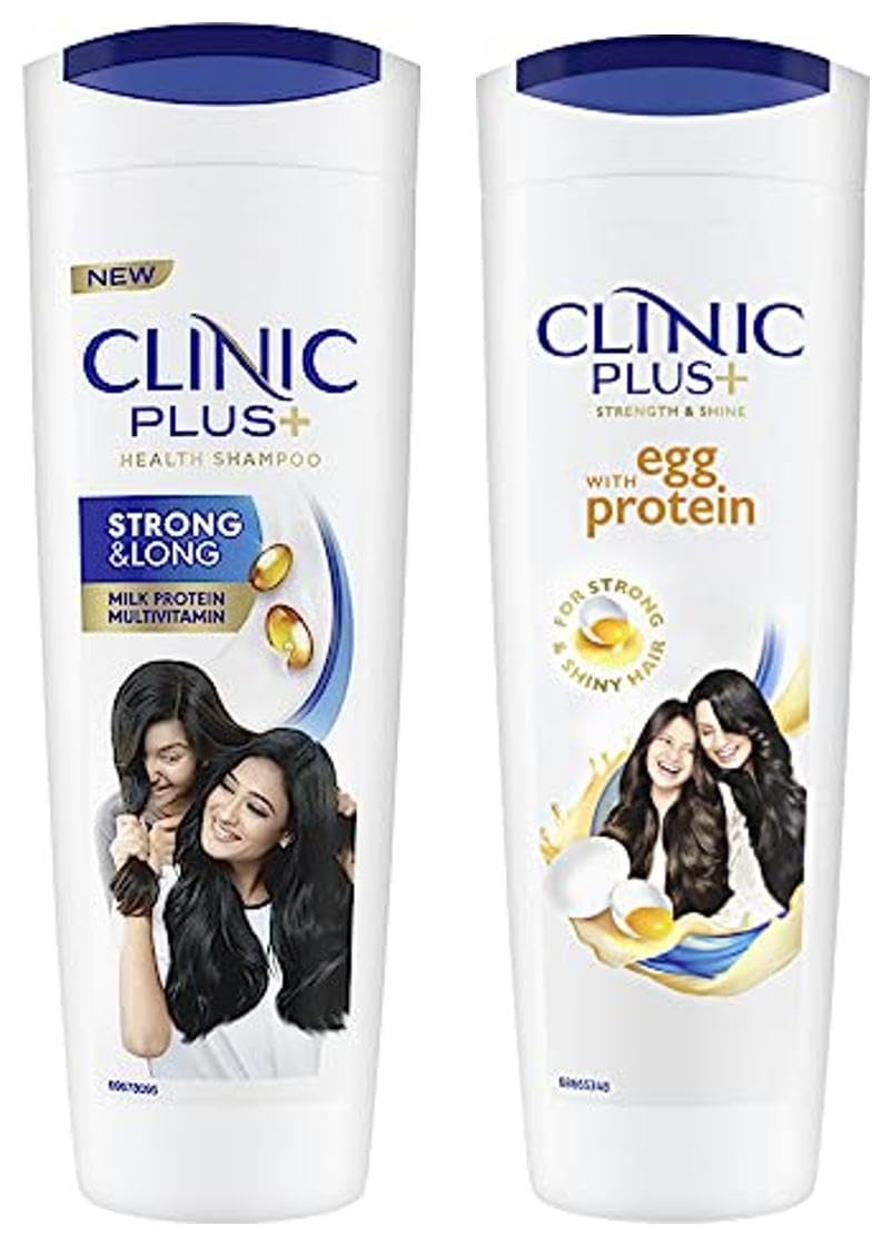 Clinic Plus Strong & Long Shampoo 355Ml & Clinic Plus Strength & Shine With Egg Protein Shampoo, 355 Ml