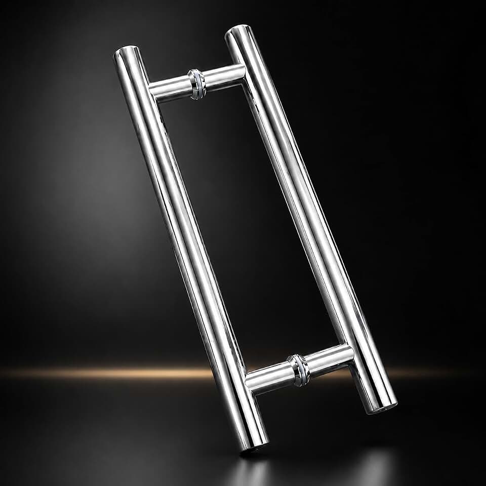 Puxador de Porta Inox 304 Polido 45cm com Entre Furos 30cm | Puxador Tubular Redondo para Porta de Madeira, Vidro, Alumínio e Portão | Kit Completo para Instalação