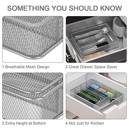 Tqvai Mesh Cutlery Tray 5 Compartments Kitchen Silverware Holder Utensil Flatware Organizer, Silver #TOP1