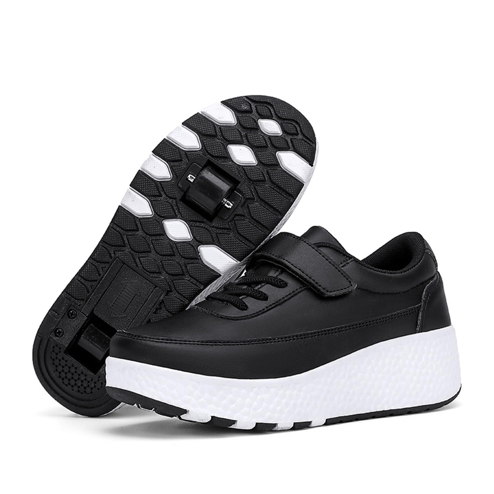 Hixingo Chaussure a Roulette pour Fille Garçons, Chaussures a roulettes avec Roues Chaussures de Skateboard, Patins à roulettes Noir & Blanc, Crochet et Boucle Basket à roulettes
