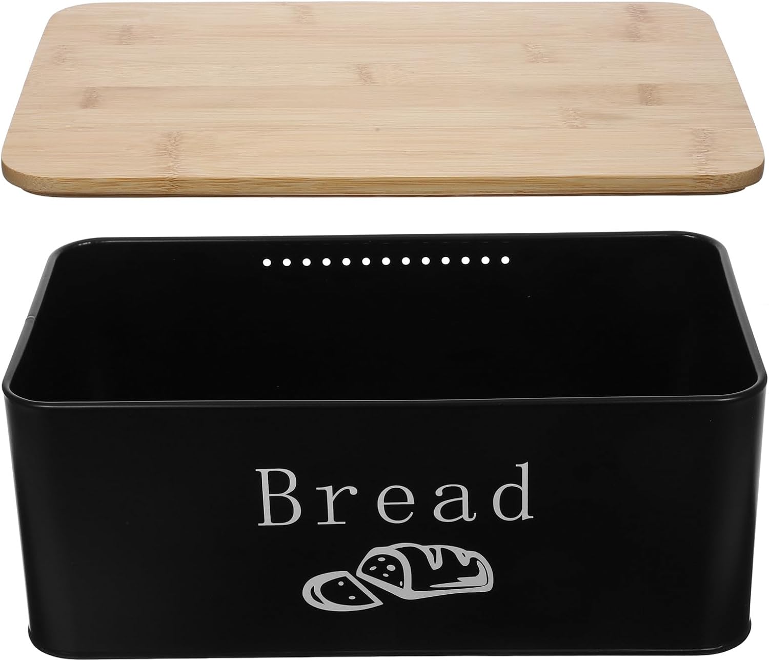 Toyvian Breathable Kitchen Bread Box with Lid Black Metal Bread Storage Container for Countertop Organization and Dust Protection for Freshness Preservation