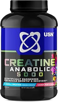 Creatine Anabolic 5000 – All-in-One Muscle Growth & Recovery Powder, 5000mg Creatine Monohydrate + 3000mg BCAAs, Low Sugar, Candy Pop Flavour, 900g (30 Servings)