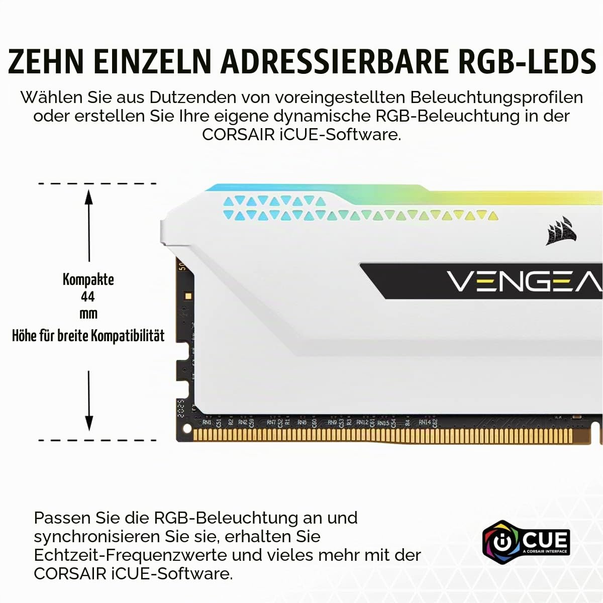 Corsair VENGEANCE RGB PRO SL 32GB (2x16GB) DDR4 Bis zu 3600MHz (PC4-28800) CL18 1.35V Desktop Memory - Weiß, CMH32GX4M2D3600C18W, 2 x 16 GB