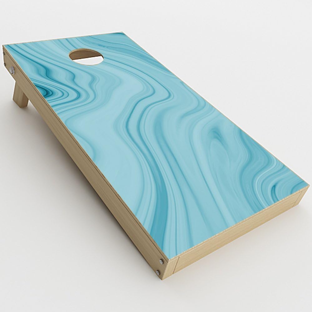 Skin Decal Vinyl Wrap for Cornhole Game Board Bag Toss (2xpcs.) Skins Stickers Cover/Teal Blue Ice Marble Swirl Glass