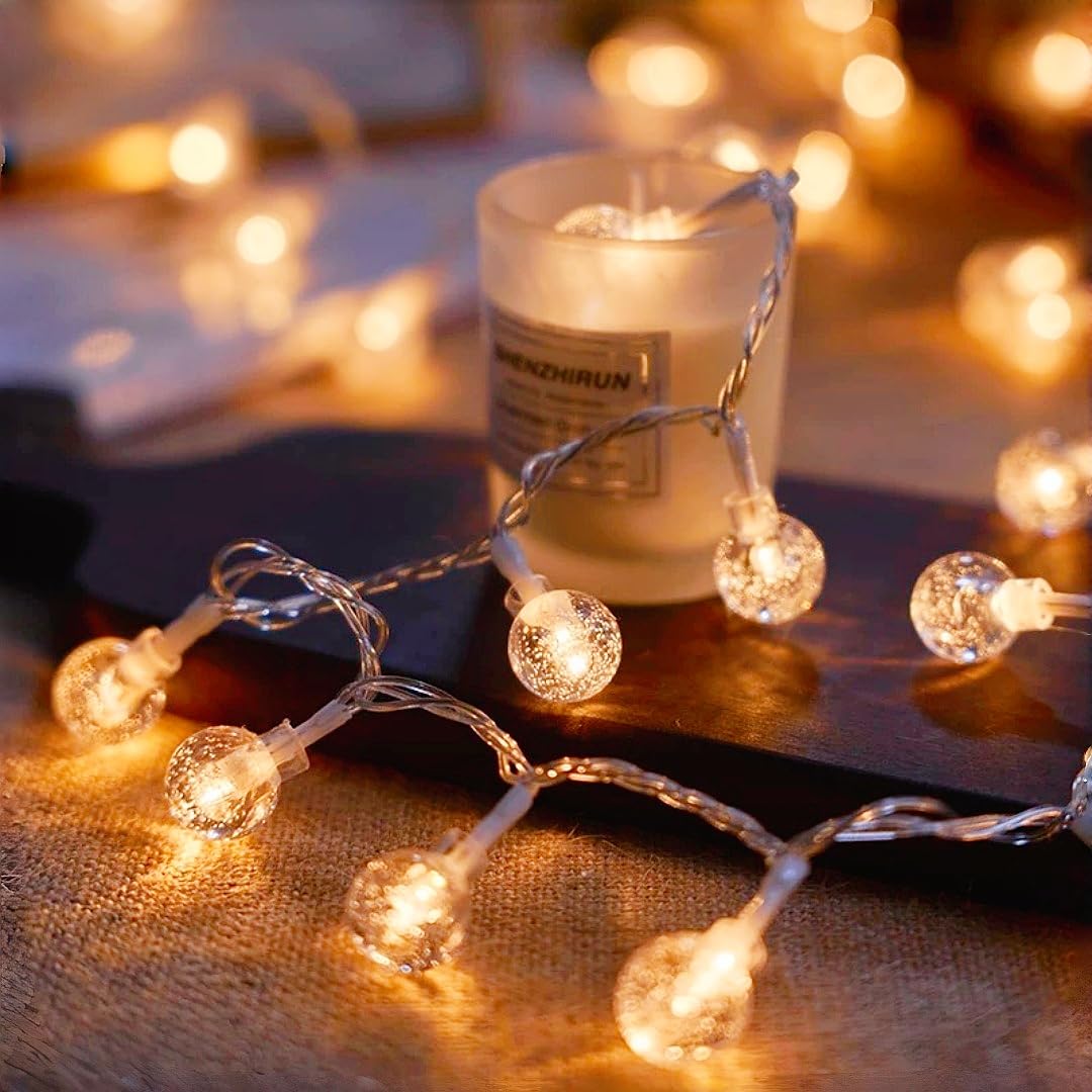 HHMTAKA Indoor Crystal Globe String Fairy Lights Battery Operated 40 Warm White LED 6M LED Globe Fairy String Lights for Indoors,Bedroom,Christmas Decoration