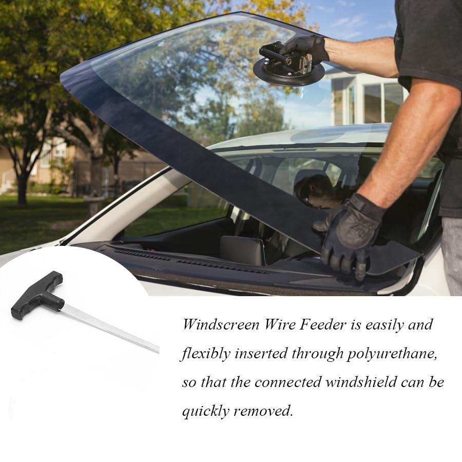 Image of Windscreen Remover, Windshield Installation Tools, Auto Glass Tools, T Shaped Wire Feeder Windshield Remover Automotive Wind Glass Removal Tool