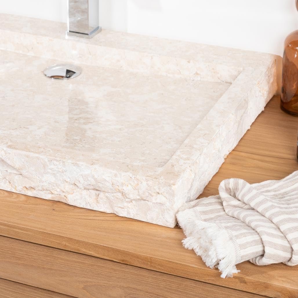 Wanda collection - Grande Vasque 70cm à Poser Rectangle en Pierre marbre Cosy crème