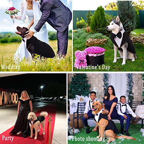 Dog Tuxedo Shirt Formal Suit Bandana Set, Pet Bow Tie Outfit Wedding Tux Prince Wedding Attire Party Costume Suit For Large Medium Dogs Golden Retriever Clothes Gentleman Apparel Coat (Black, Small) #TOP5