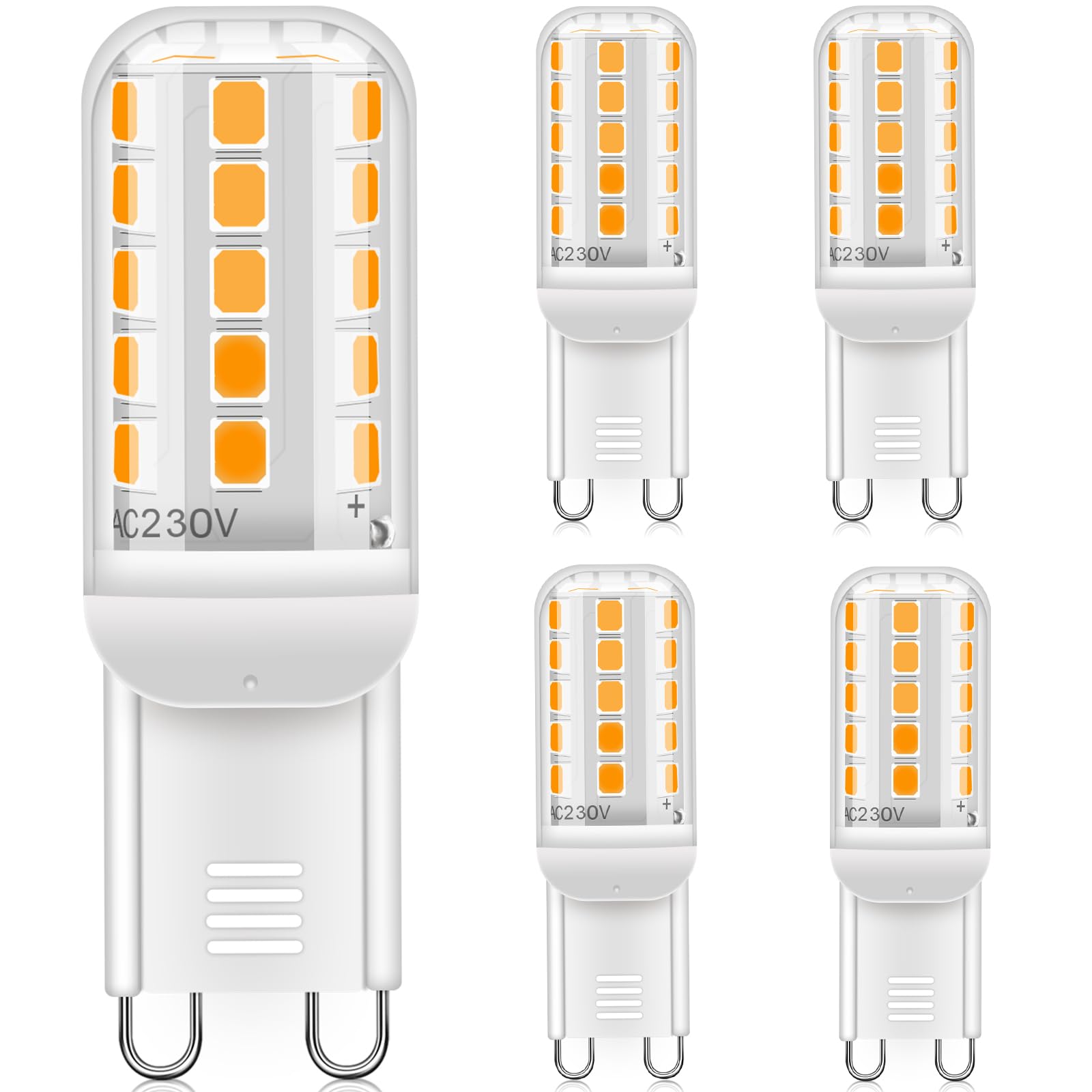 A.bigwhale G9 LED Lampe Warmweiß 2700K, 5W G9 LED Leuchtmittel Ersatz 50W Halogenlampen, 450LM, LED Birnen Nicht Dimmbar Kein Flimmern AC220-240V, 5er Pack