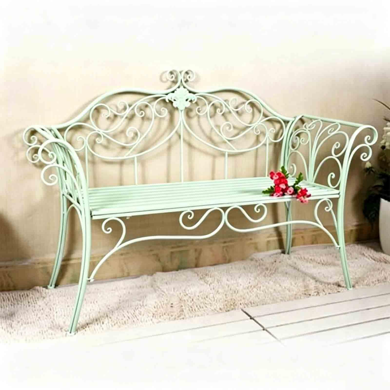 DAJIAYIQI Outdoor Bench, 50" Iron Frame Garden Park Bench with Geometric Pattern, Porch Bench for Garden, Park, Yard, Front Porch(Green)